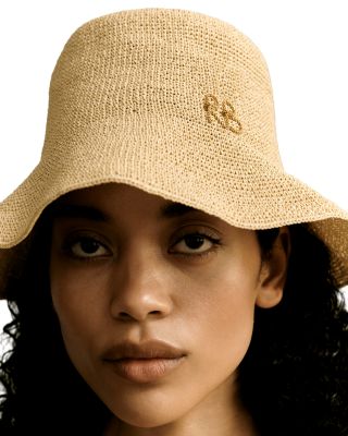 Monogram Embellished Straw Bucket Hat