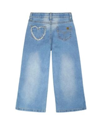 Girls' Wide Leg Heart Embroidery Denim Jeans - Little Kid