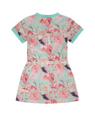 Girls' Mesh Short Sleeves Elastic Waist Flamingo Beach Dress - Little Kid