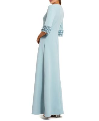  A-Line Crepe Gown with Embellished 3/4 Sleeves
