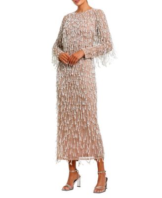 Long Sleeve Midi Dress with Embellished Fringe