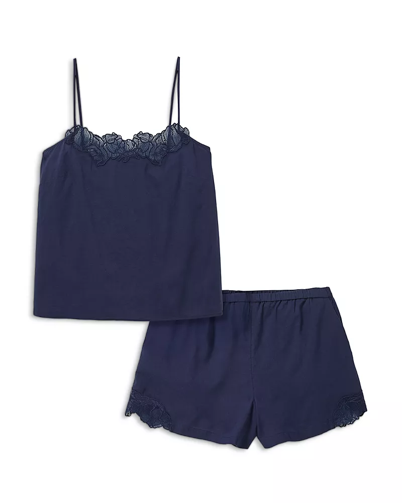 Petite Plume Lace Trim Camisole & Shorts Pajama Set