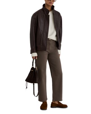 Petites Selin Mid Rise Straight Jeans in Mocha Brown