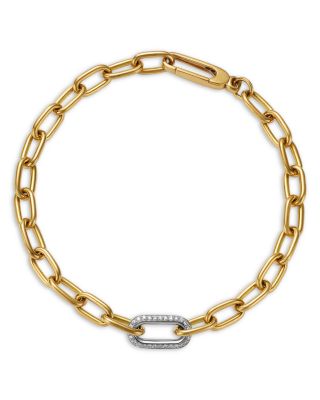 Roberto Coin 18k White & Yellow Gold Bold Gold Diamond Paperclip Link Chain Bracelet In Multi