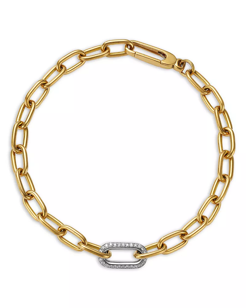 Roberto Coin 18K White & Yellow Gold Bold Gold Diamond Paperclip Link Chain Bracelet