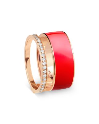 18K Rose Gold Berbere Diamond & Red Lacquer Double Band