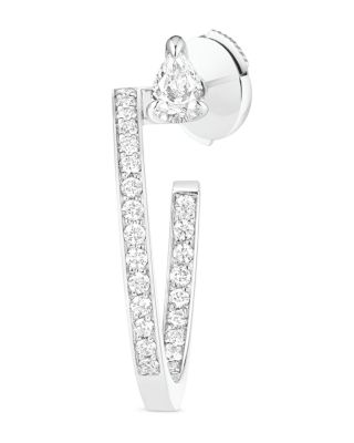 18K White Gold Serti sur Vide Diamond Pear & Round Right Single Drop Earring