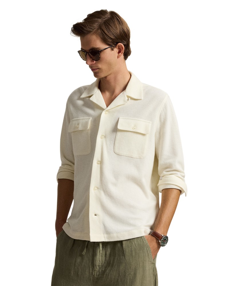 Polo Ralph Lauren Standard Fit Honeycomb Camp Shirt in Pale Cream