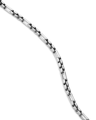 Men's Open Station Box Chain Necklace in Sterling Silver, 3mm