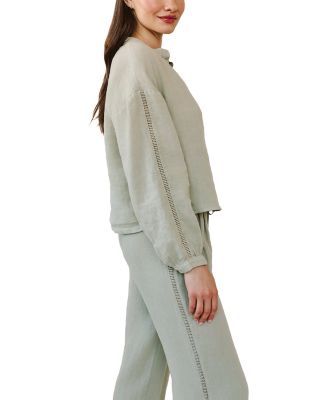 Mandarin Collar Trimmed Button Down Shirt