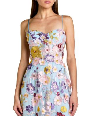 Spaghetti Strap Floral Embroidered A-Line Gown