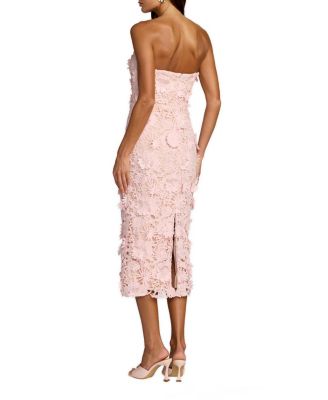  Strapless Lace Floral Detail Fitted Midi Dress