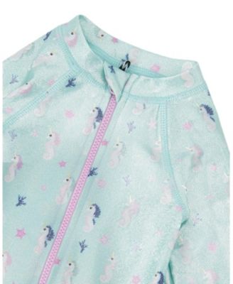 Girls' One-Piece Long Sleeve Seahorse Print Rashguard - Baby