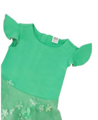  Girls' Bi-Material Short Flutter Sleeves Mesh Dress - Little Kid