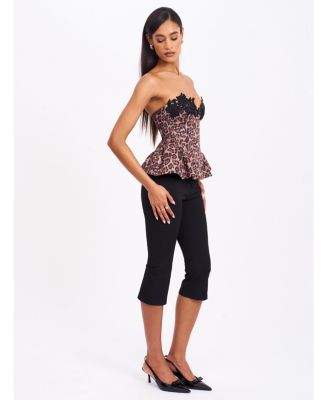  Qiara Cheetah Print Peplum Top with Lace Trim