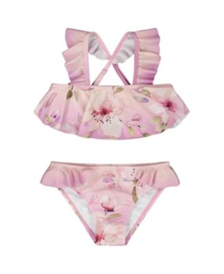 Girls' Two-Piece Ruffle Flared Flower Swimsuit - Little Kid
