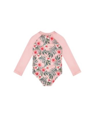 Girls' One-Piece Long Sleeve Hibiscus Rashguard - Little Kid