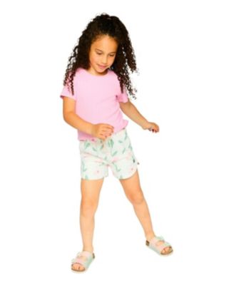 Girls' French Terry Drawstring Waist Flowers Shorts - Little Kid
