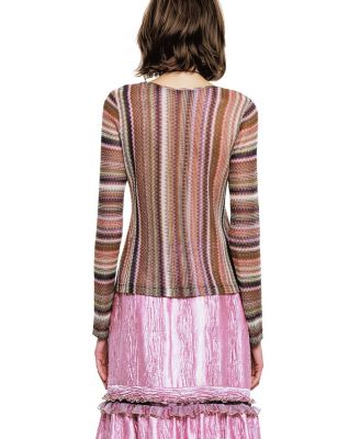  Wavy Chevron Knit Long Sleeve Stripe Top