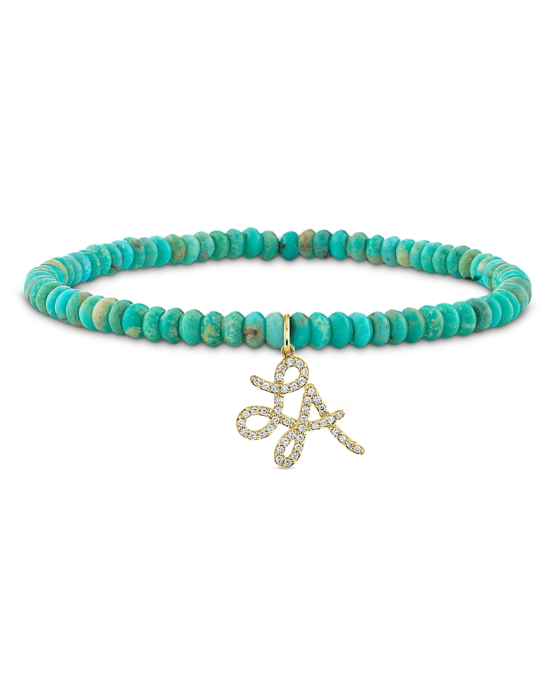 Sydney Evan 14K Yellow Gold California Turquoise & Diamond La Charm Stretch Bracelet - Exclusive