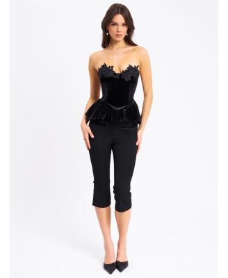  Qiara Velvet Peplum Top with Lace Trim