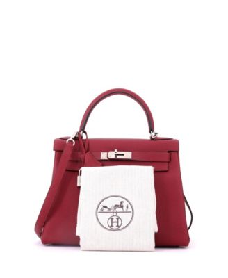 Kelly 28 Handbag Red Togo with Palladium Hardware