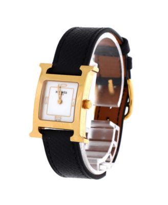 Heure H Quartz Watch in Plated Metal and Leather with Mother of Pearl 21mm