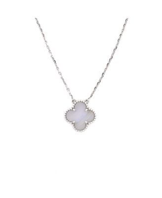 Vintage-Like Alhambra Pendant Necklace 18K White Gold and Chalcedony, 18.25"