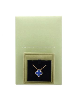 Vintage-Like Alhambra Pendant Necklace 18K Gold and Agate, 16.25"