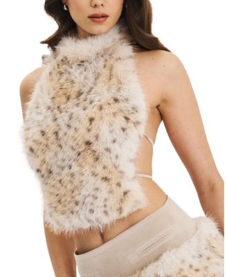  Sasha Cheetah Backless Contoured Fur Halter Top
