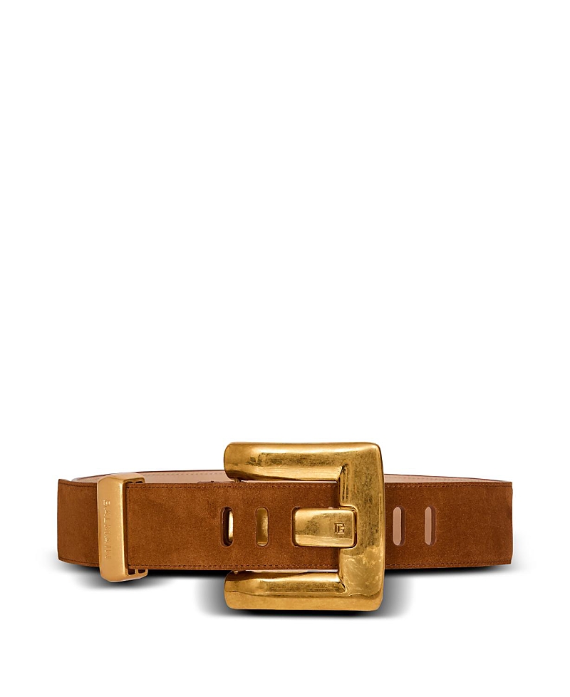 Balmain Anthem Suede Leather Belt In Brown