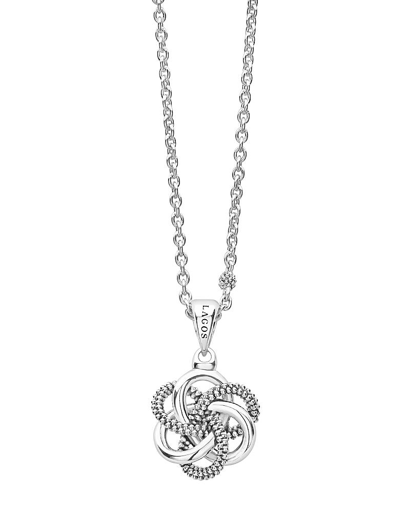 Lagos Sterling Silver Love Knot Caviar Bead Pendant Necklace, 18
