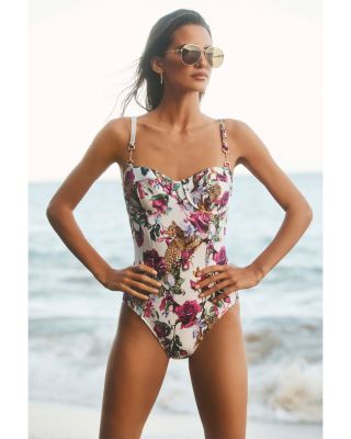 Amie Rose Leopard Jungle Underwire Bandeau One Piece Swimsuit