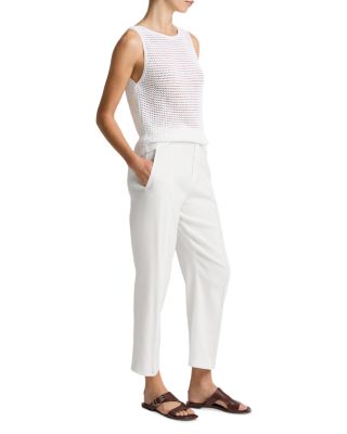 Linen Blend Mid Rise Tapered Pull On Pants  