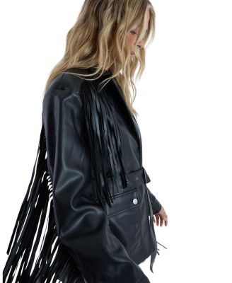 Fringe Faux Leather Belted Jacket