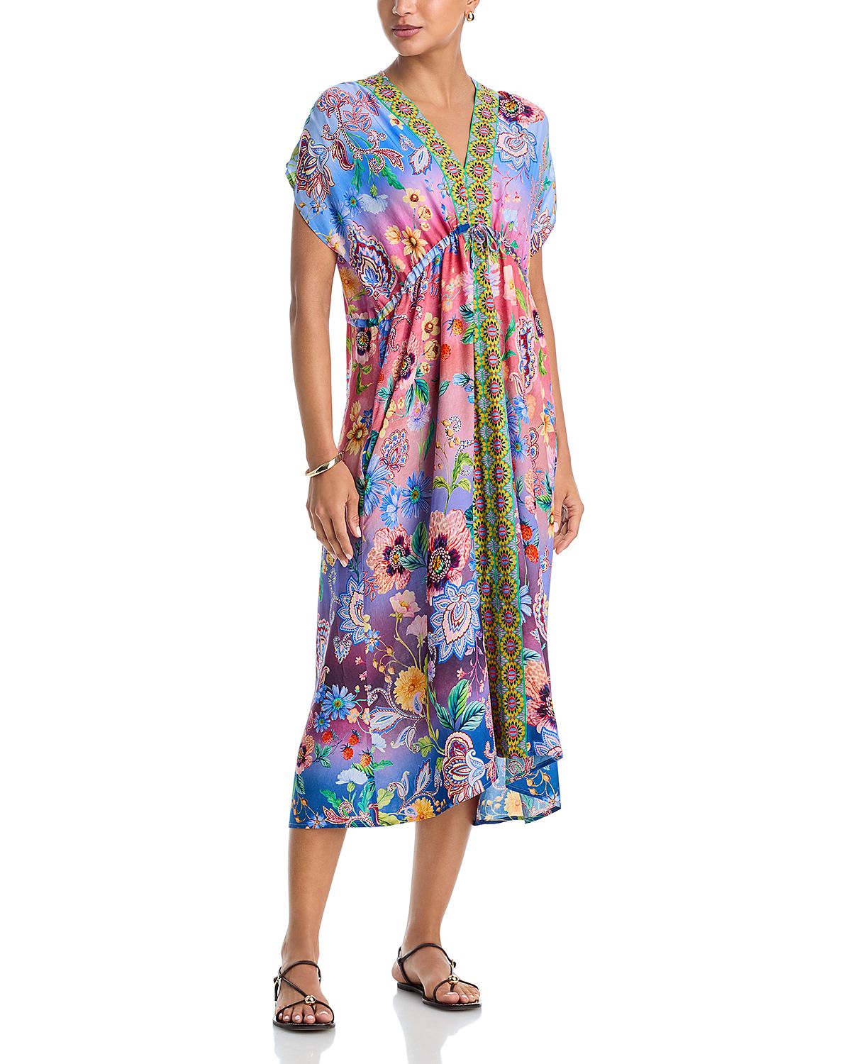Johnny Was V Neck Kaftan Dress Cover Up