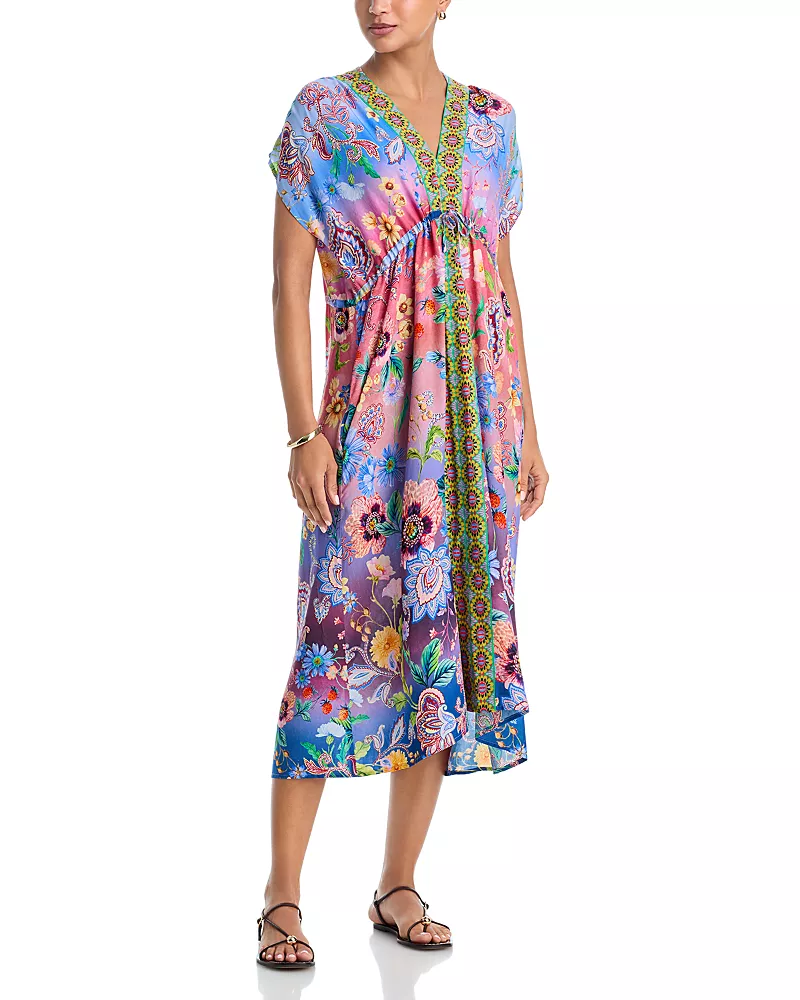 Johnny Was V Neck Kaftan Dress Cover Up