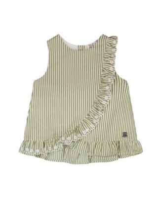  Girls' Sleeveless Embroidered Ruffle Stripes Top - Big Kid