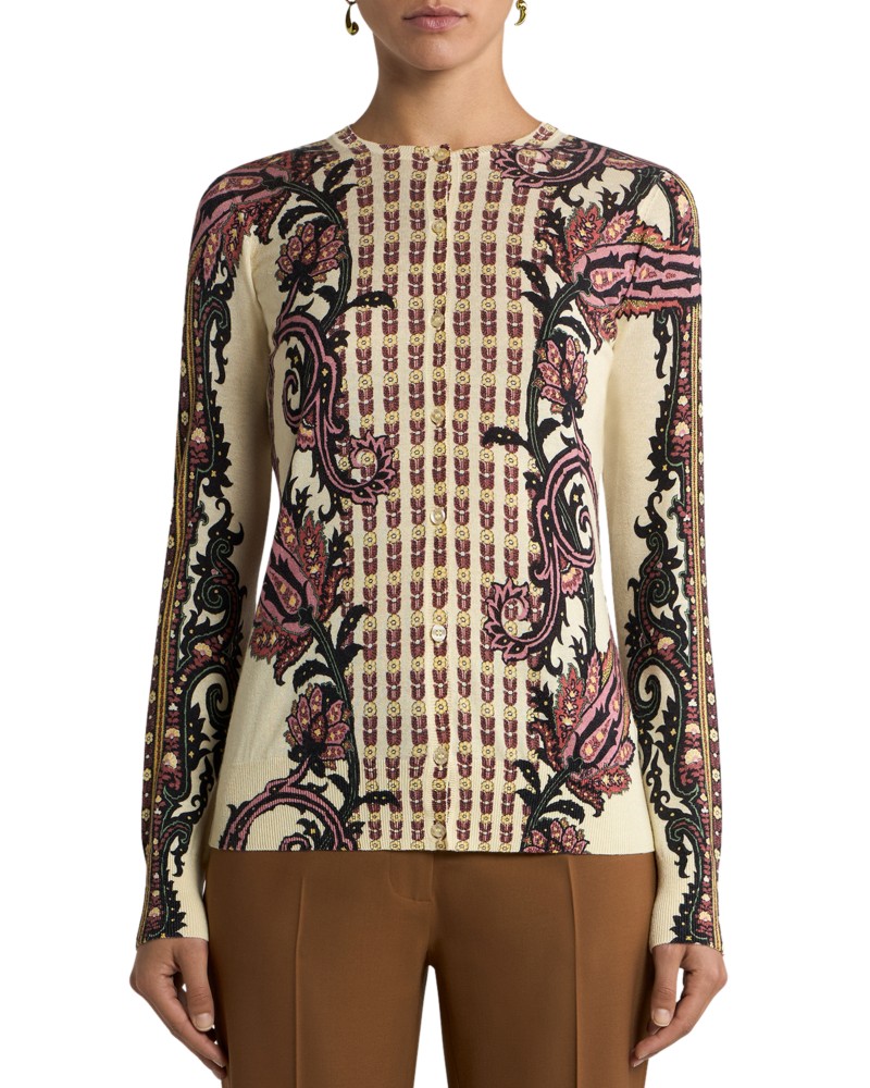 Etro Slim Fit Cardigan Sweater in Multi/White
