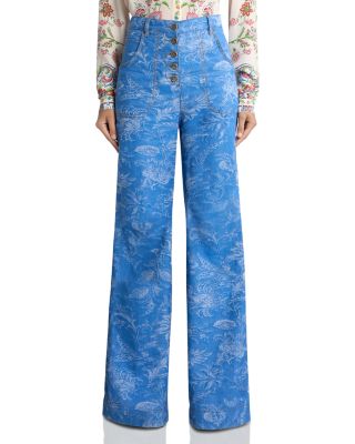 Flared High Waisted Jeans in Multi/Light Blue