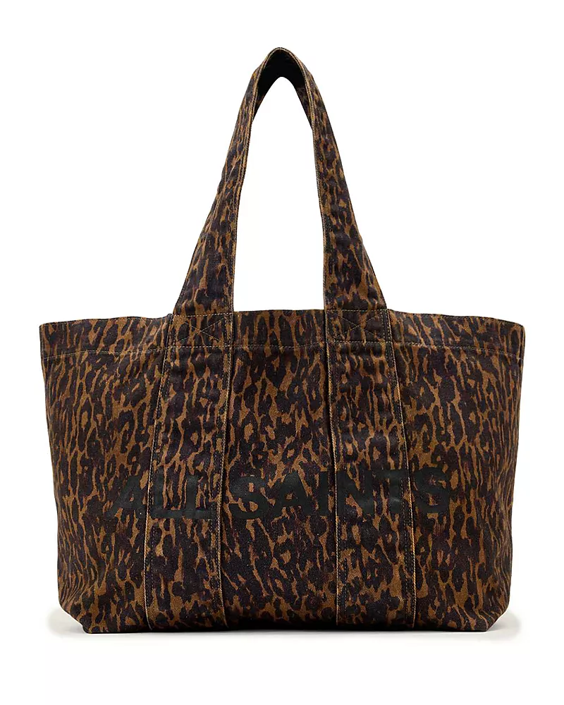 Allsaints Izzy Leopard Print Denim Tote
