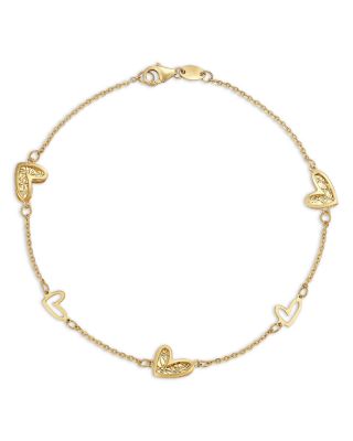14K Yellow Gold Heart Station Bracelet