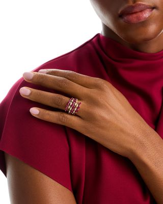 Ruby & Diamond Multirow Ring in 14K Yellow Gold