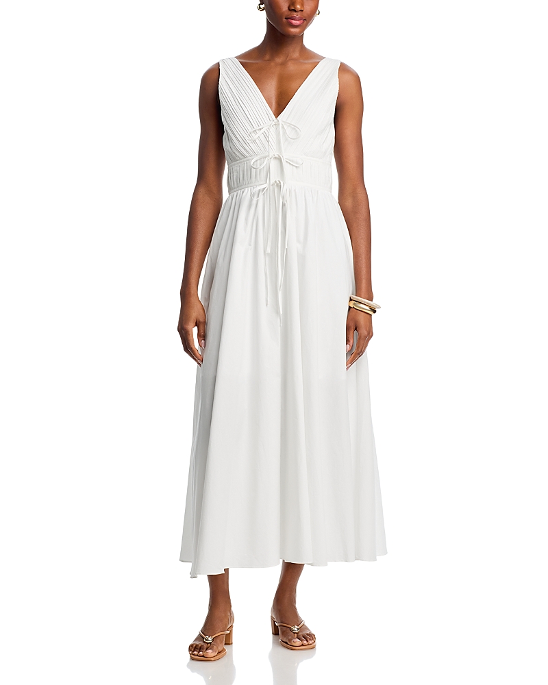 Moon River V Neck Tie Front Yellow Midi Dress