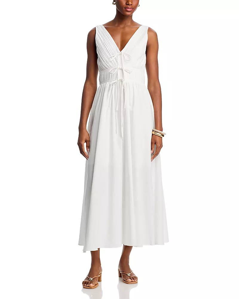 Moon River V Neck Tie Front Yellow Midi Dress