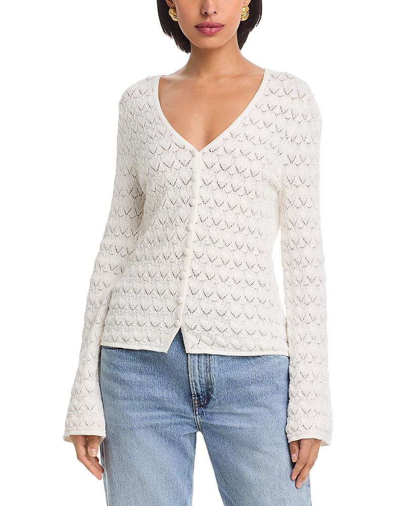 French Connection Mozart Heartleaf Crochet Knit Long Sleeve Flare Top