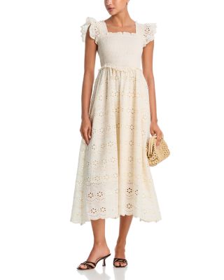 Eyelet Smocked Midi Dress - Exclusive