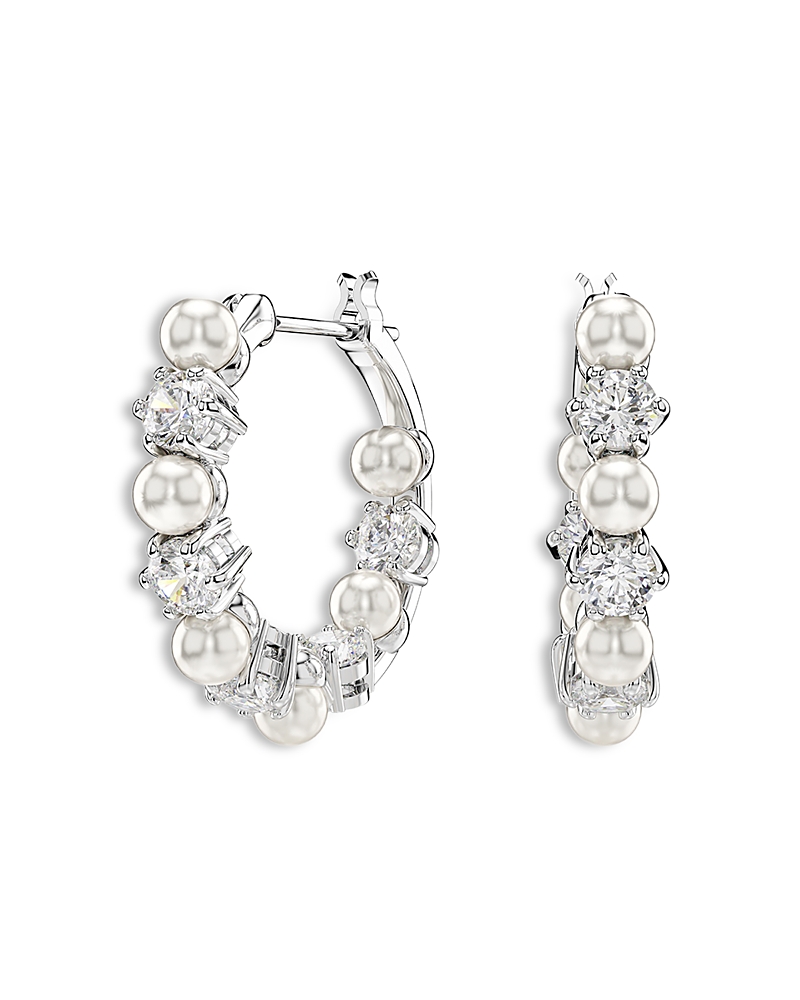 Swarovski Matrix Crystal & Imitation Pearl Hoop Earrings