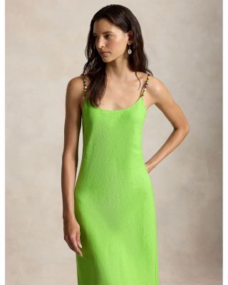 Beaded Trim Linen Slip Dress