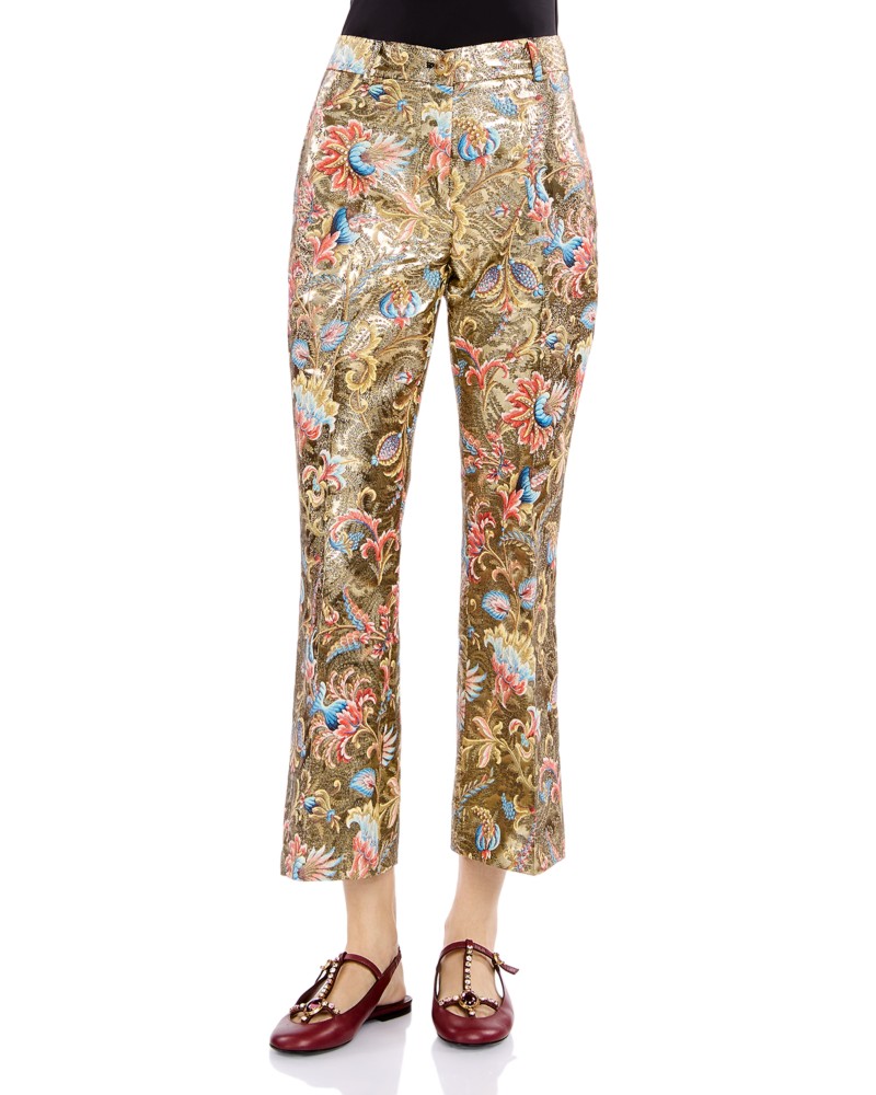 Etro Metallic Flare Trousers in Printed Beige